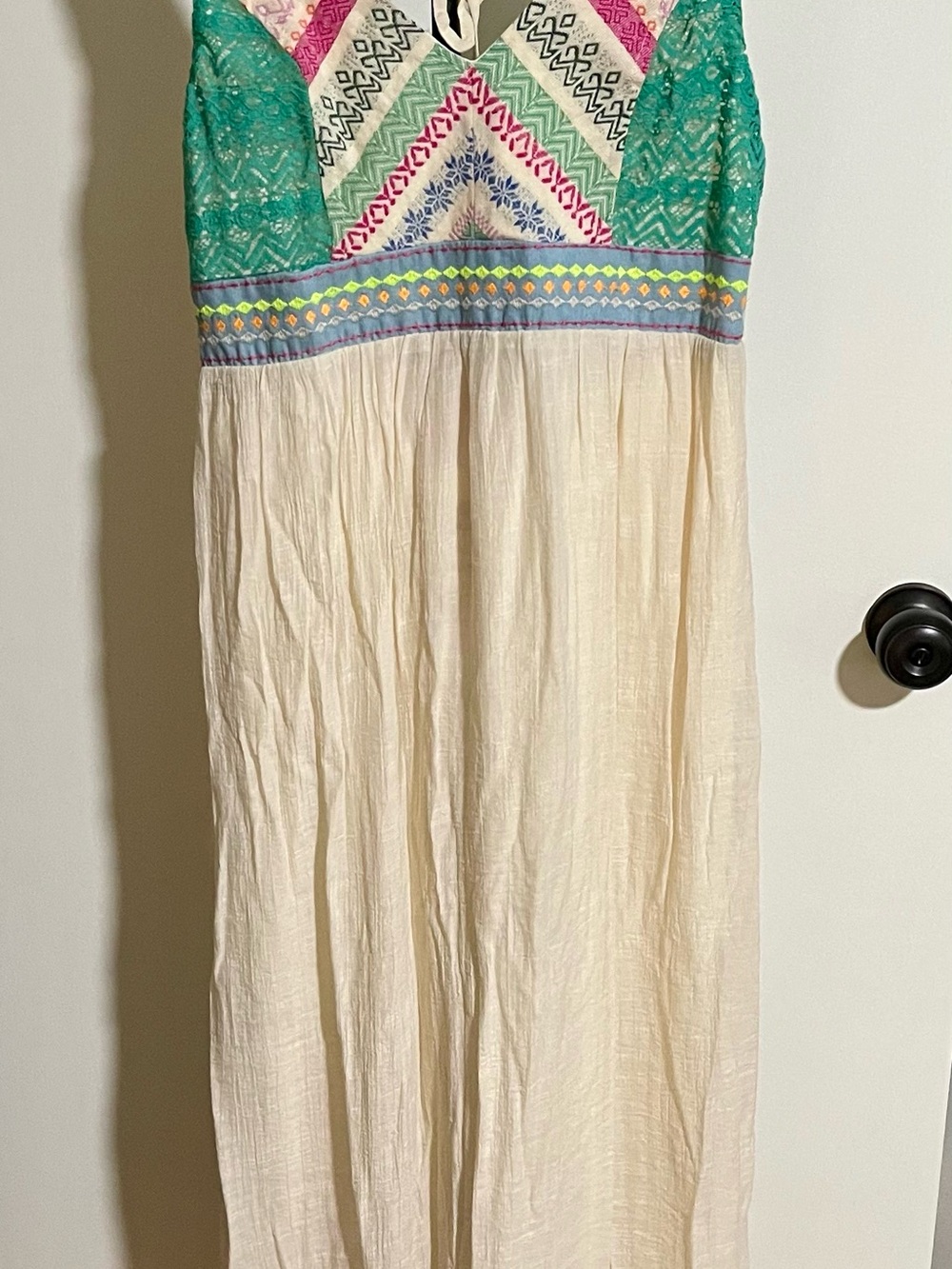 Embroidered Boho Maxi Dress in Teal & Cream